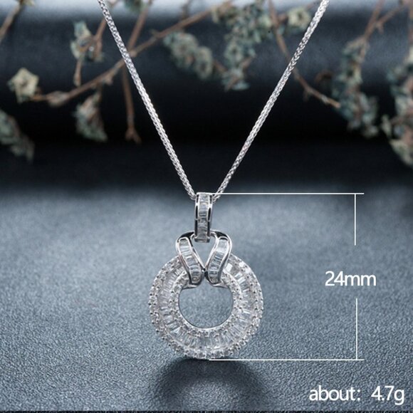 💥 925 Sliver Coating CZ Emerald and Round Cut Necklace for Women, HA4552 - Picture 3 of 5